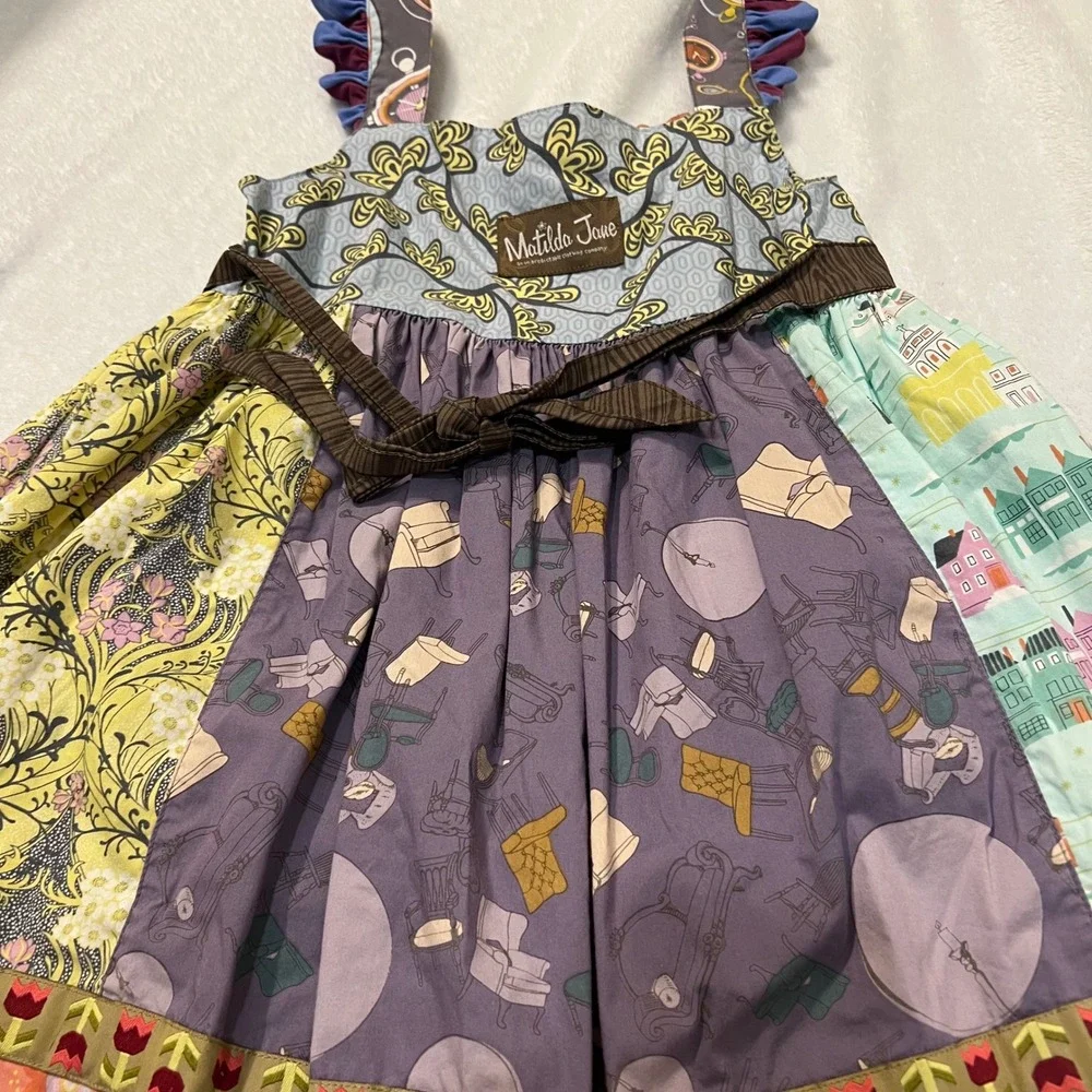 Matilda Jane Girls Size 6 Character Counts Patchwork Floral Dress Ruffle Sleeve